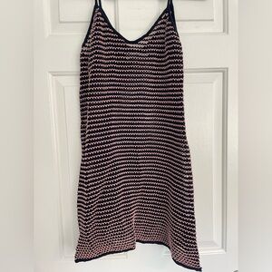 Blue and Pink Striped Crochet Swim Coverup